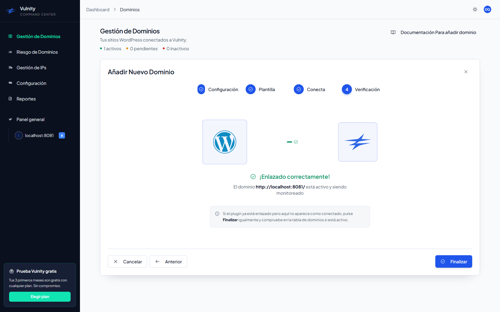 Domain successfully linked