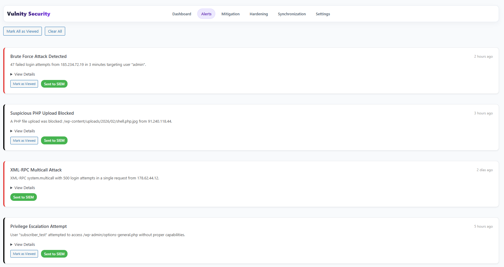 Alerts interface screenshot