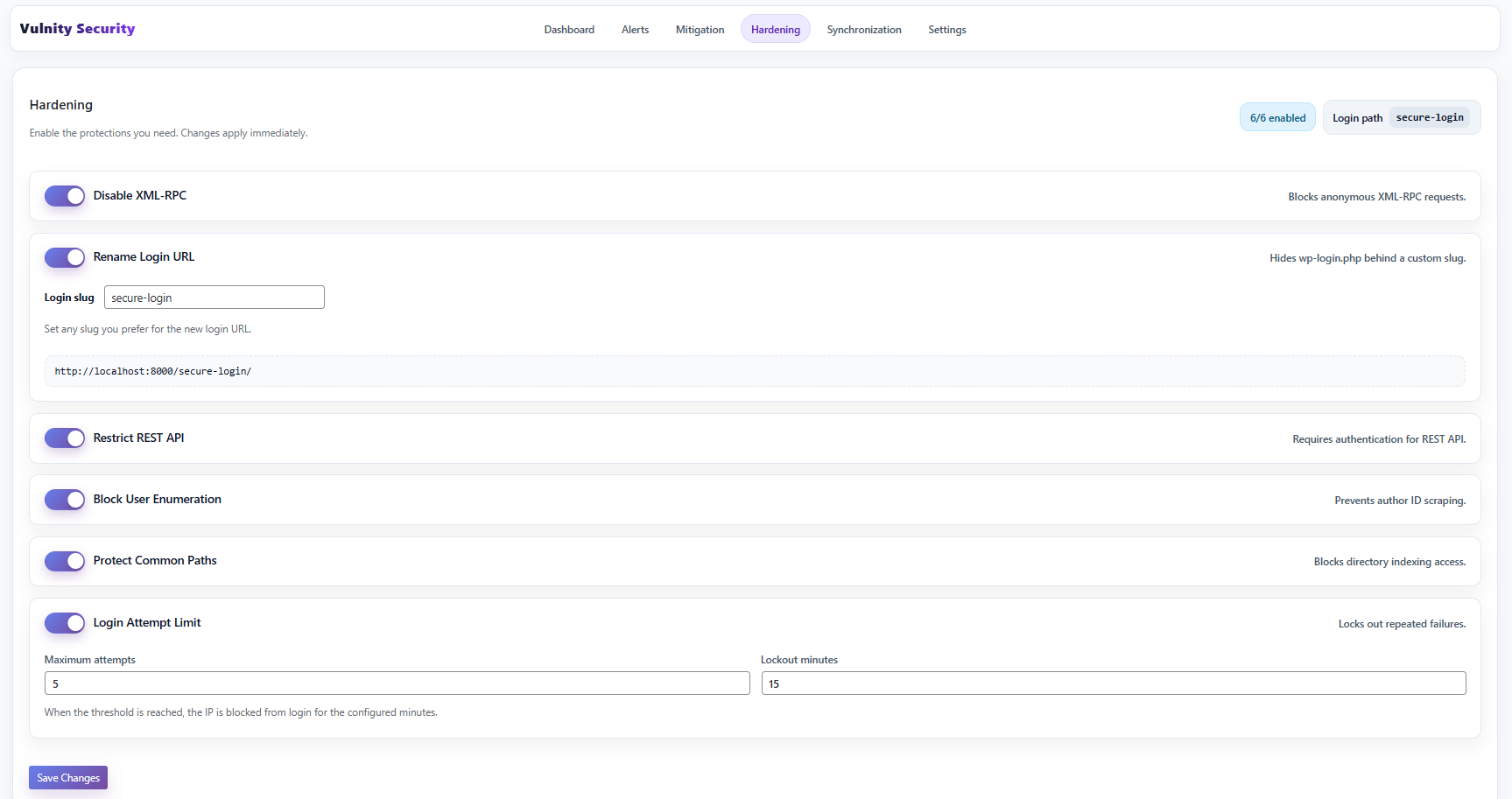 Hardening interface
