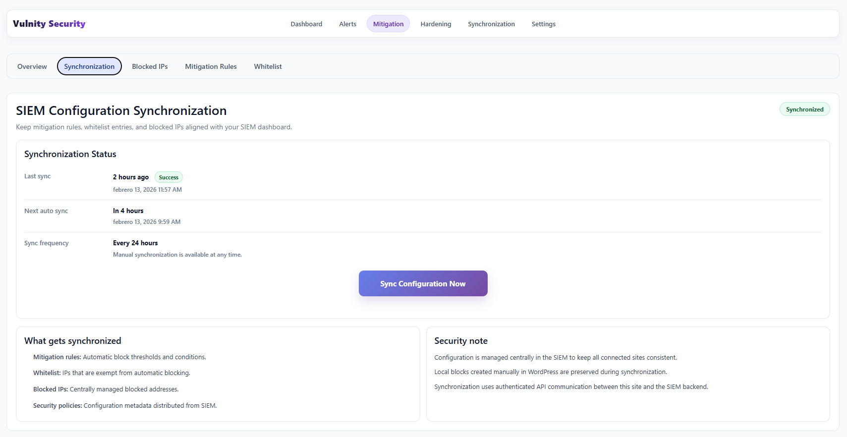 Synchronization interface screenshot