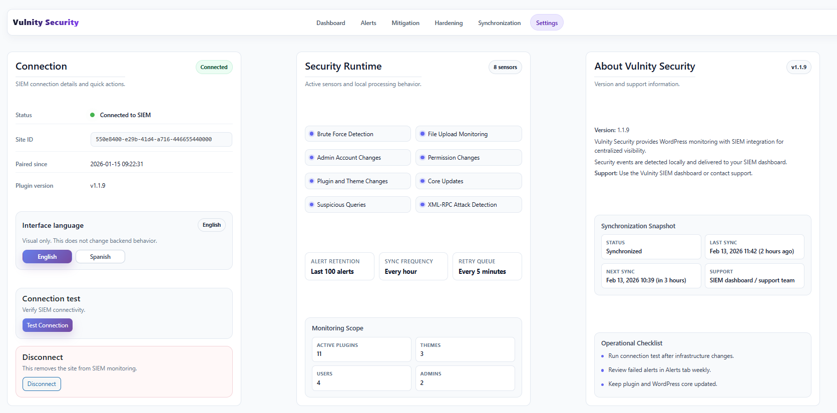 Settings Interface