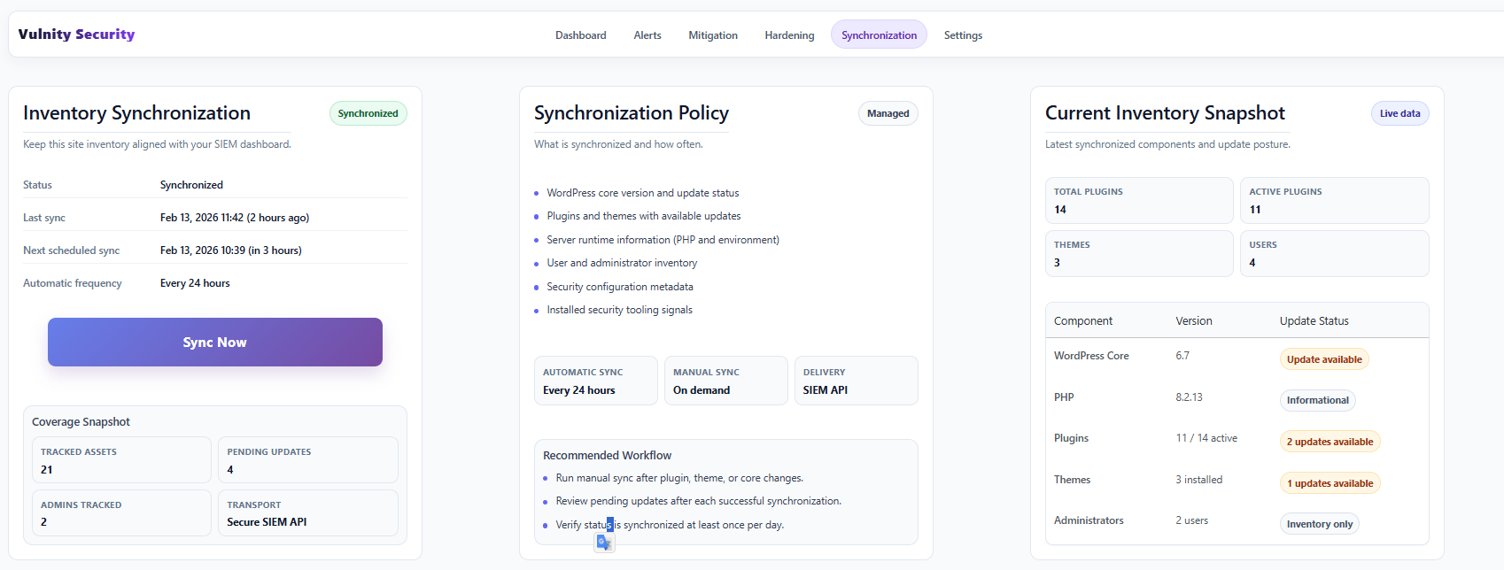 Synchronization interface screenshot