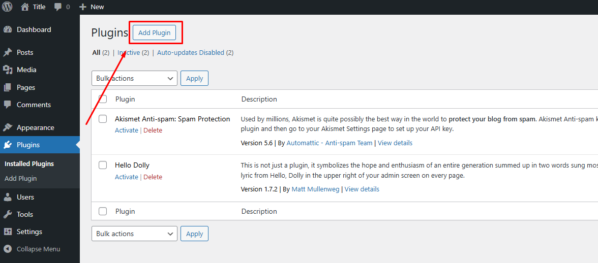 WordPress Plugins Menu