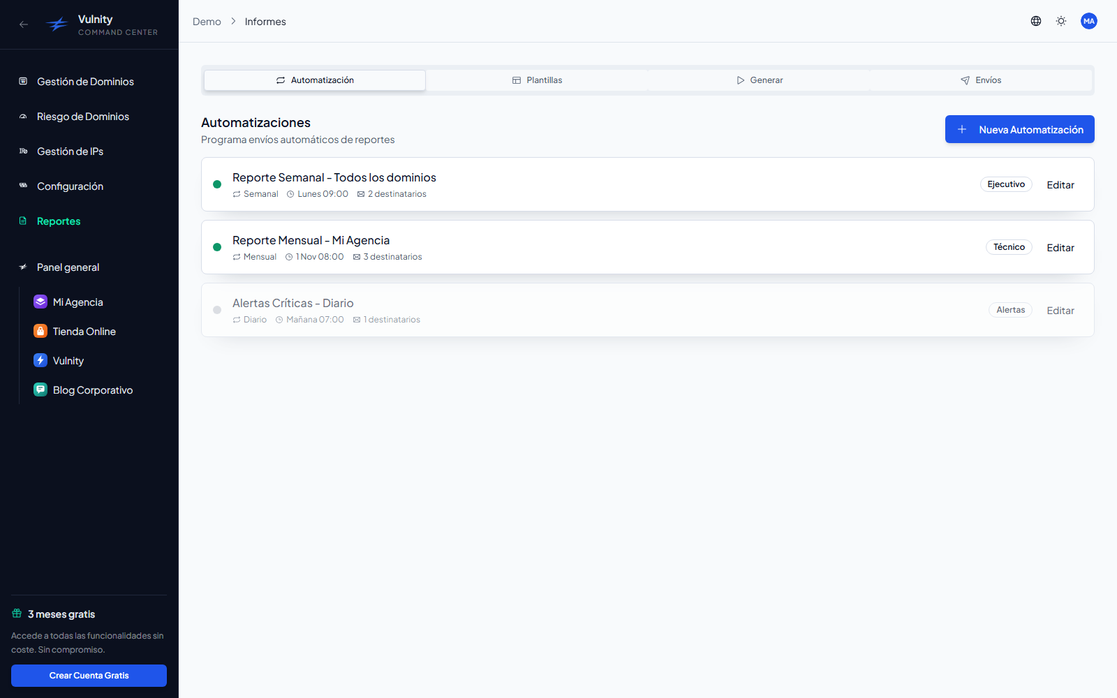 Report automations list