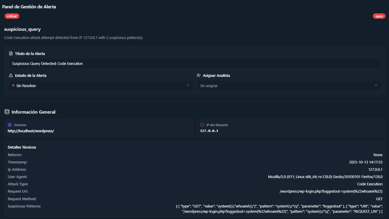 Alert management panel actions