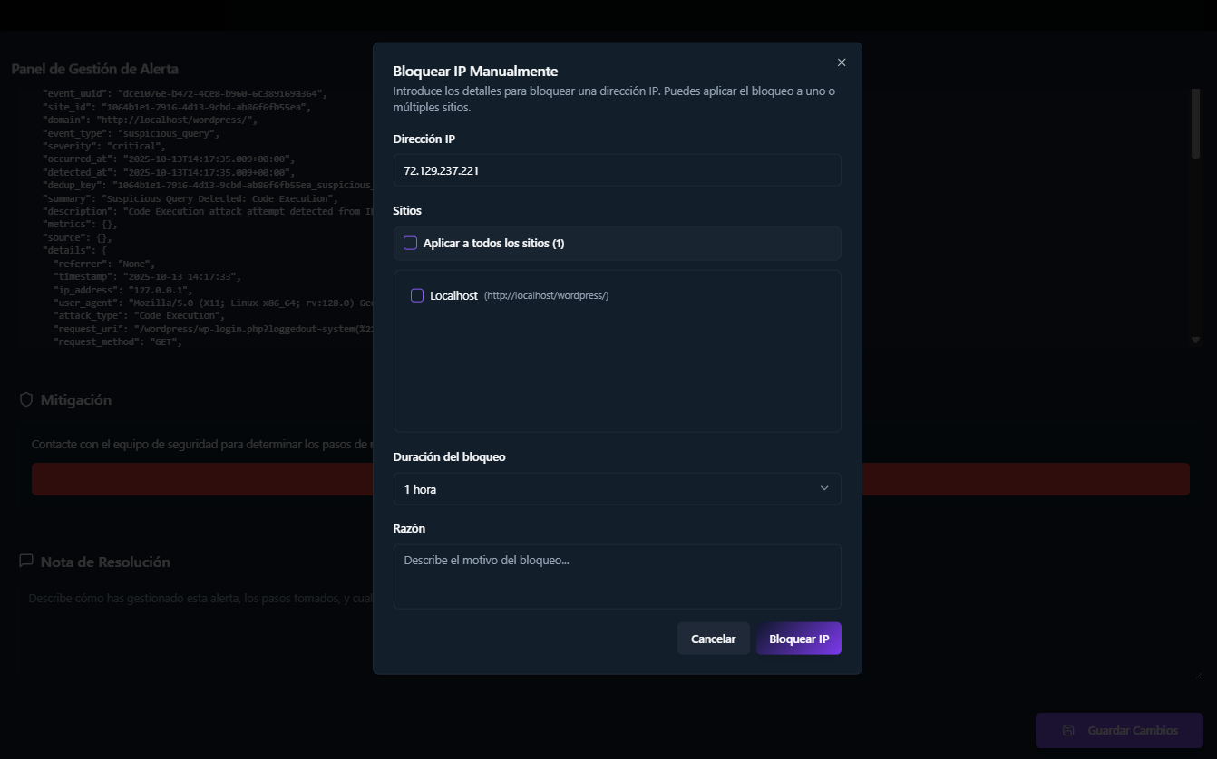 Mitigation quick action button