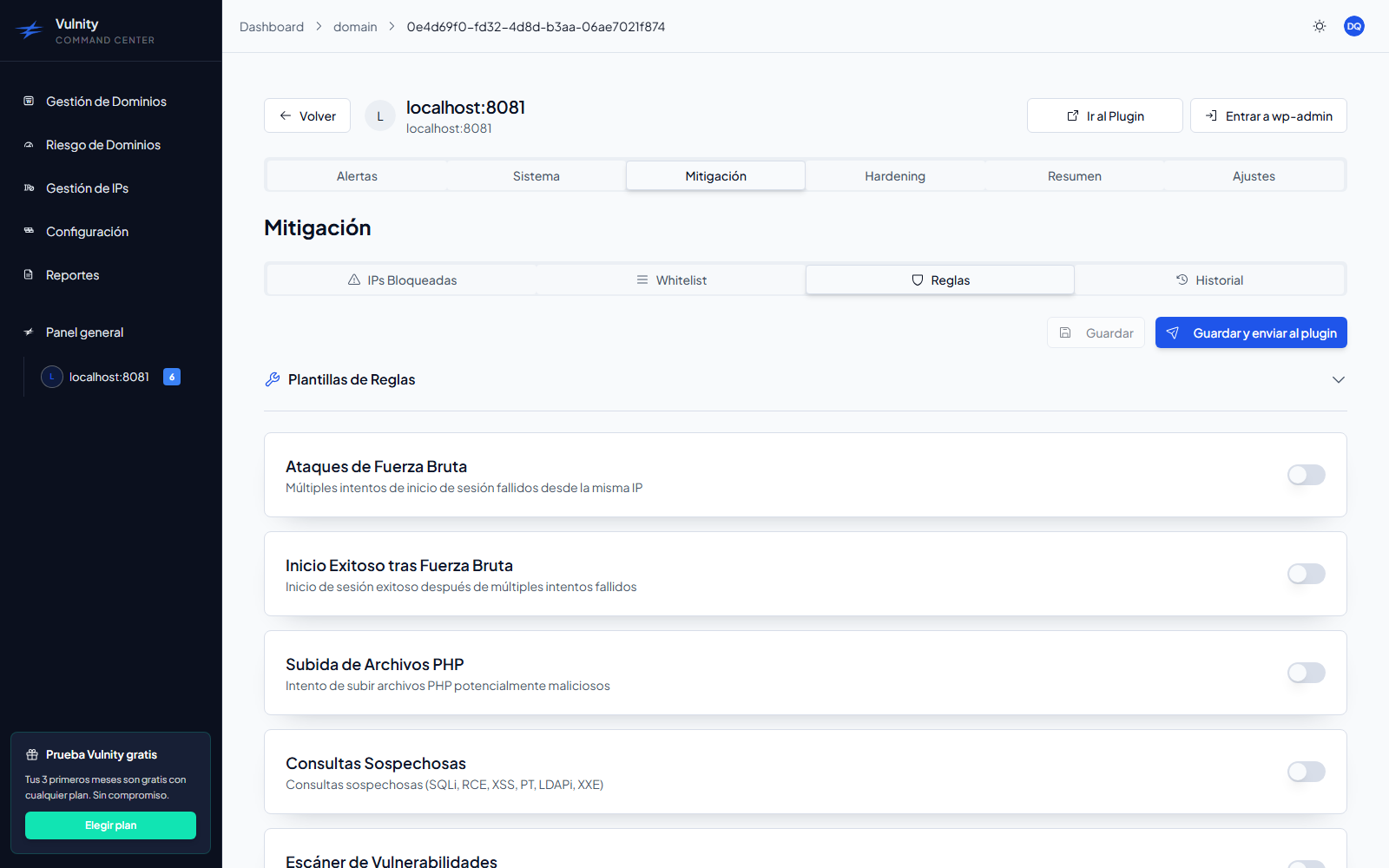 Mitigation rules of a domain