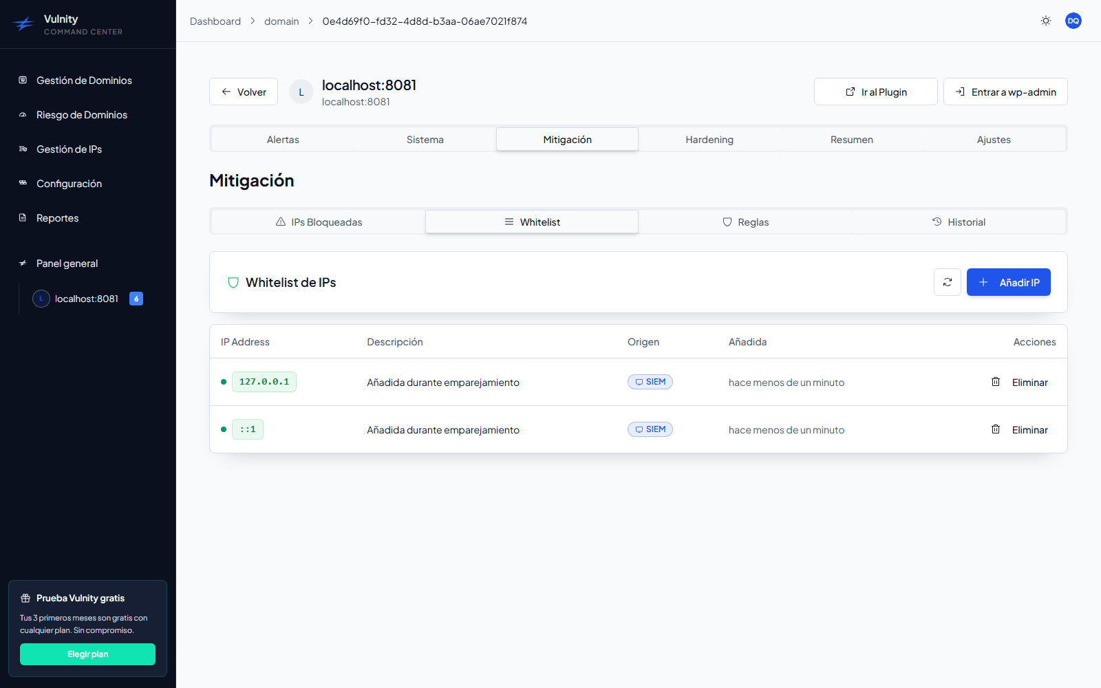 Whitelist of a domain
