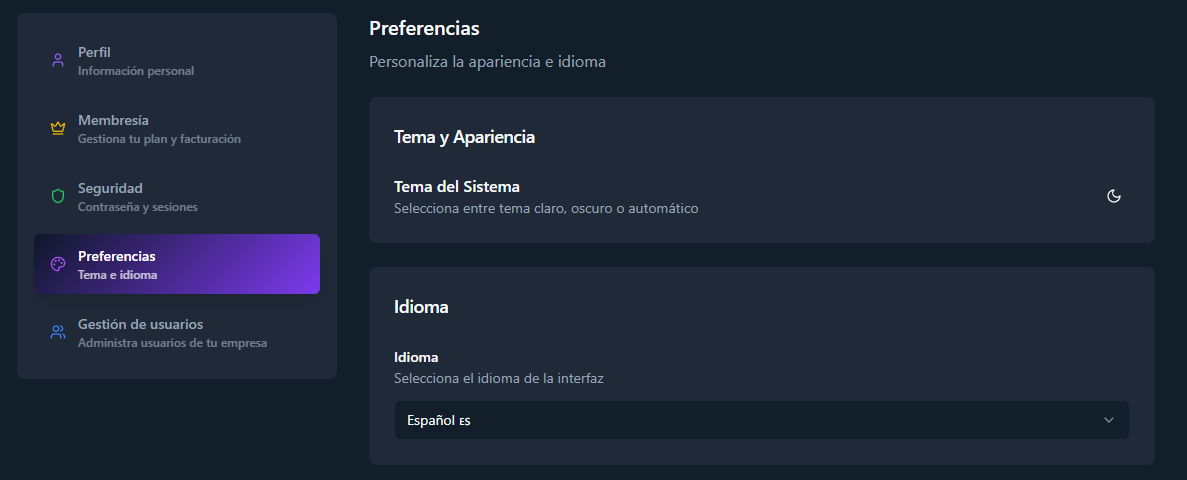 Preferences interface screenshot